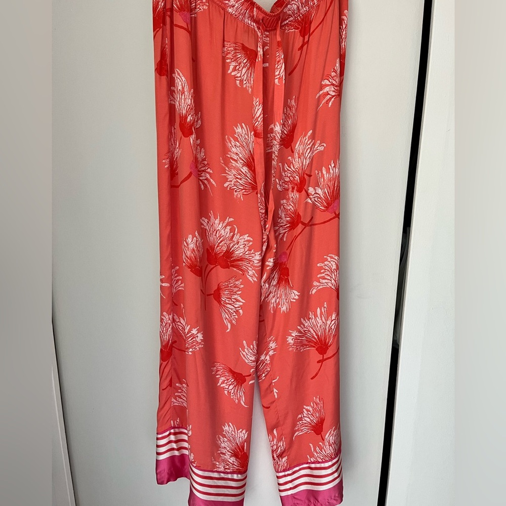 Coral Floral Wide-Leg Lounge Pants